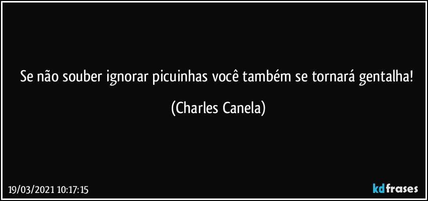 Se não souber ignorar picuinhas você também se tornará gentalha! (Charles Canela)