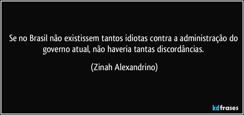 Se no Brasil não existissem tantos idiotas contra a administração do governo atual, não haveria tantas discordâncias. (Zinah Alexandrino)