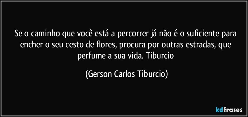 Se o caminho que você está a percorrer já não é o suficiente para encher o seu cesto de flores, procura por outras estradas, que perfume a sua vida. Tiburcio (Gerson Carlos Tiburcio)