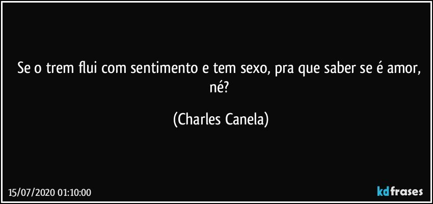 Se o trem flui com sentimento e tem sexo, pra que saber se é amor, né? (Charles Canela)