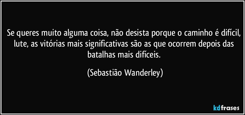 Se queres muito alguma coisa, não desista porque o caminho é difícil, lute, as vitórias mais significativas são as que ocorrem depois das batalhas mais difíceis. (Sebastião Wanderley)