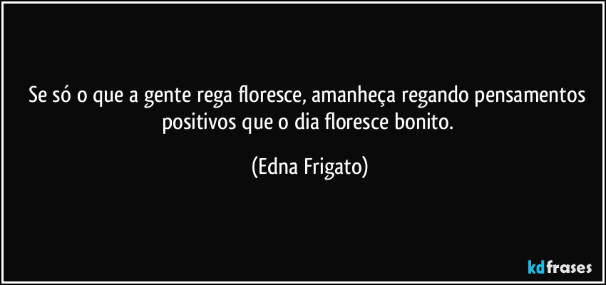 Se só o que a gente rega floresce, amanheça regando pensamentos positivos que o dia floresce bonito. (Edna Frigato)