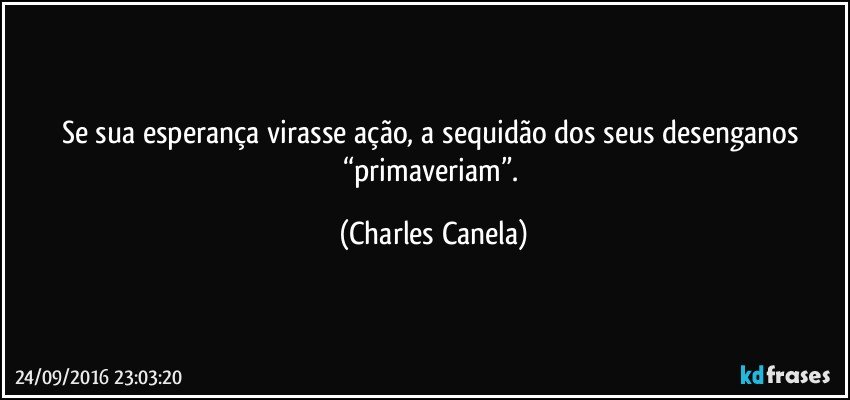 Se sua esperança virasse ação, a sequidão dos seus desenganos “primaveriam”. (Charles Canela)