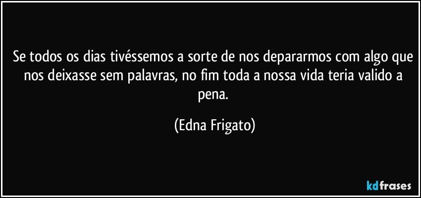 Se todos os dias tivéssemos a sorte de nos depararmos com algo que nos deixasse sem palavras, no fim toda a nossa vida teria valido a pena. (Edna Frigato)