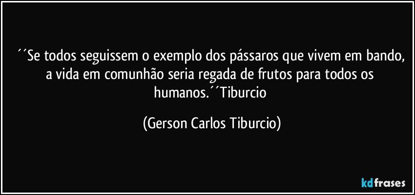 ´´Se todos seguissem o exemplo dos pássaros que vivem em bando, a vida em comunhão seria regada de frutos para todos os humanos.´´Tiburcio (Gerson Carlos Tiburcio)