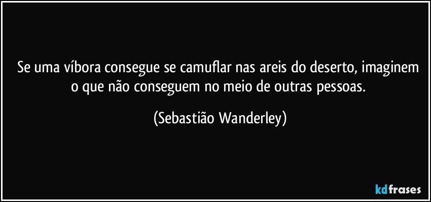 Se uma víbora consegue se camuflar nas areis do deserto, imaginem o que não conseguem no meio de outras pessoas. (Sebastião Wanderley)