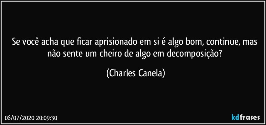 Se você acha que ficar aprisionado em si é algo bom, continue, mas não sente um cheiro de algo em decomposição? (Charles Canela)