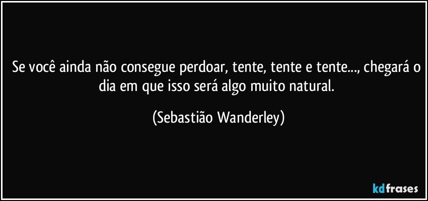 Se você ainda não consegue perdoar, tente, tente e tente..., chegará o dia em que isso será algo muito natural. (Sebastião Wanderley)