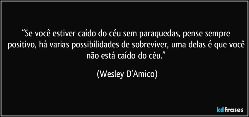 “Se você estiver caído do céu sem paraquedas, pense sempre positivo, há varias possibilidades de sobreviver, uma delas é que você não está caído do céu.” (Wesley D'Amico)