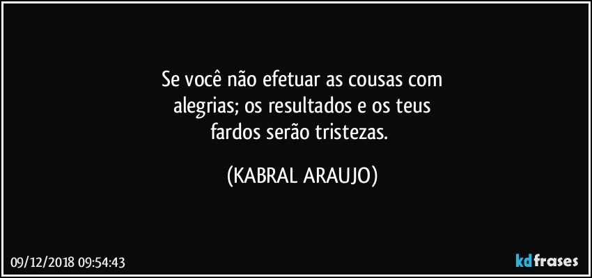 Se você não efetuar as cousas com
alegrias; os resultados e os teus
fardos serão tristezas. (KABRAL ARAUJO)