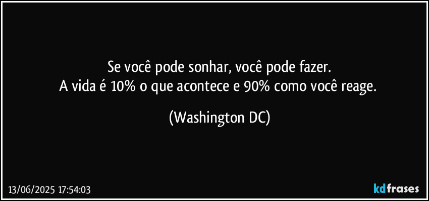 Se você pode sonhar, você pode fazer.
A vida é 10% o que acontece e 90% como você reage. (Washington DC)