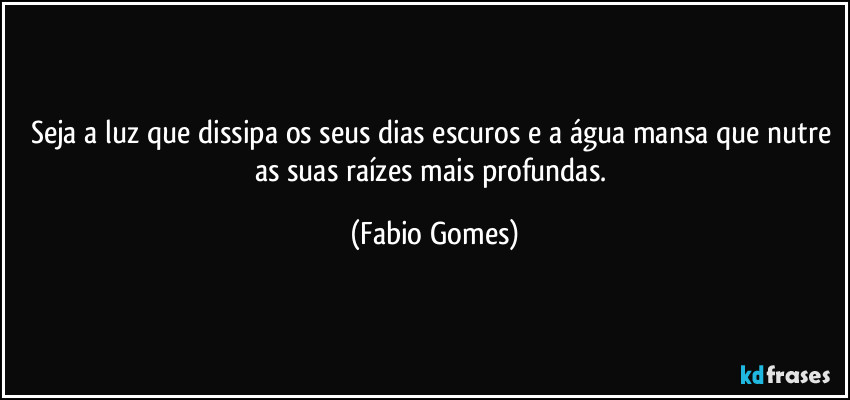 Seja a luz que dissipa os seus dias escuros e a água mansa que nutre as suas raízes mais profundas. (Fabio Gomes)