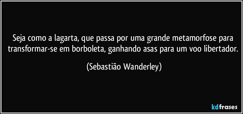Seja como a lagarta, que passa por uma grande metamorfose para transformar-se em borboleta, ganhando asas para um voo libertador. (Sebastião Wanderley)