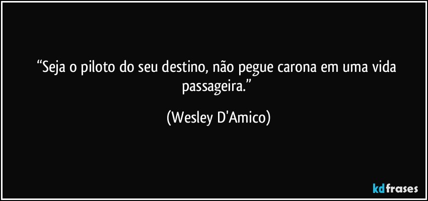 “Seja o piloto do seu destino, não pegue carona em uma vida passageira.” (Wesley D'Amico)