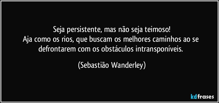 Seja persistente, mas não seja teimoso!
Aja como os rios, que buscam os melhores caminhos ao se defrontarem com os obstáculos intransponíveis. (Sebastião Wanderley)