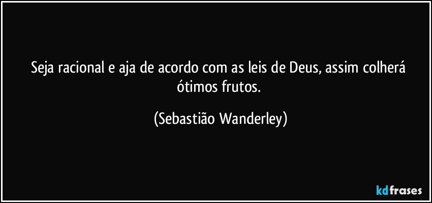Seja racional e aja de acordo com as leis de Deus, assim colherá ótimos frutos. (Sebastião Wanderley)