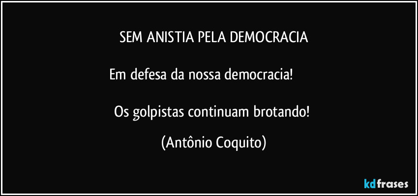 SEM ANISTIA PELA  DEMOCRACIA

Em defesa da nossa democracia!                          

Os golpistas  continuam brotando! (Antônio Coquito)