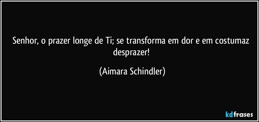 Senhor, o prazer longe de Ti; se transforma em dor e em costumaz desprazer! (Aimara Schindler)