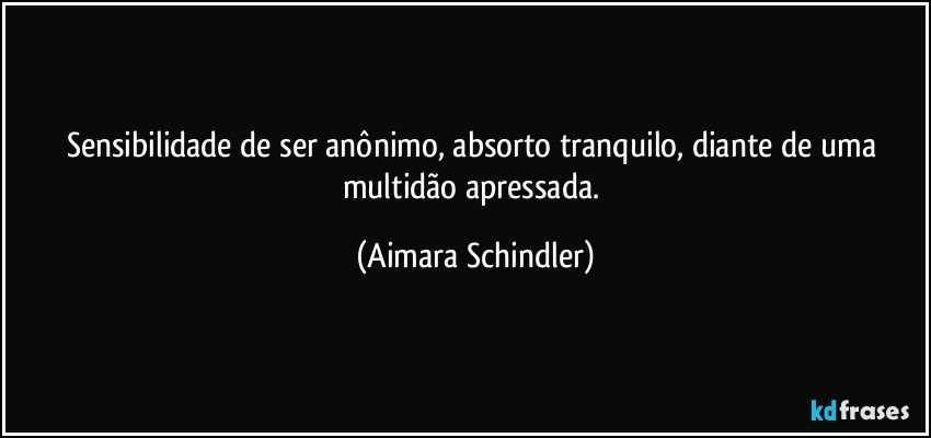 Sensibilidade de ser anônimo, absorto tranquilo, diante de uma multidão apressada. (Aimara Schindler)