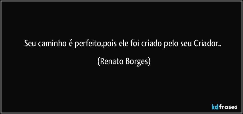 Seu caminho é perfeito,pois ele foi criado pelo seu Criador.. (Renato Borges)