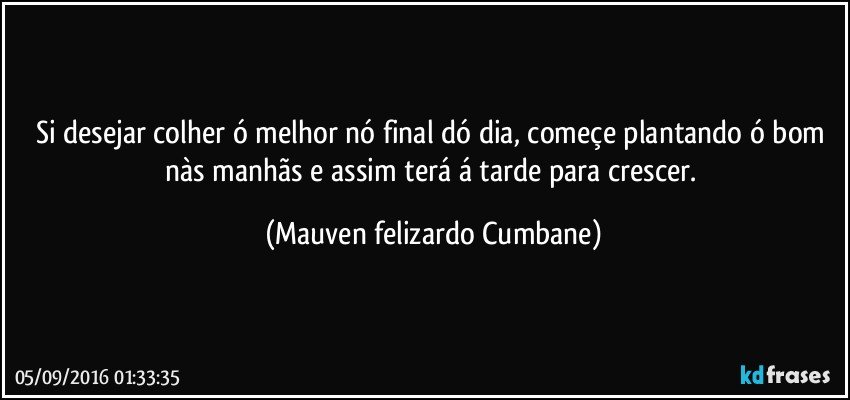 Si desejar colher ó melhor nó final dó dia, começe plantando ó bom nàs manhãs e assim terá á tarde para crescer. (Mauven felizardo Cumbane)