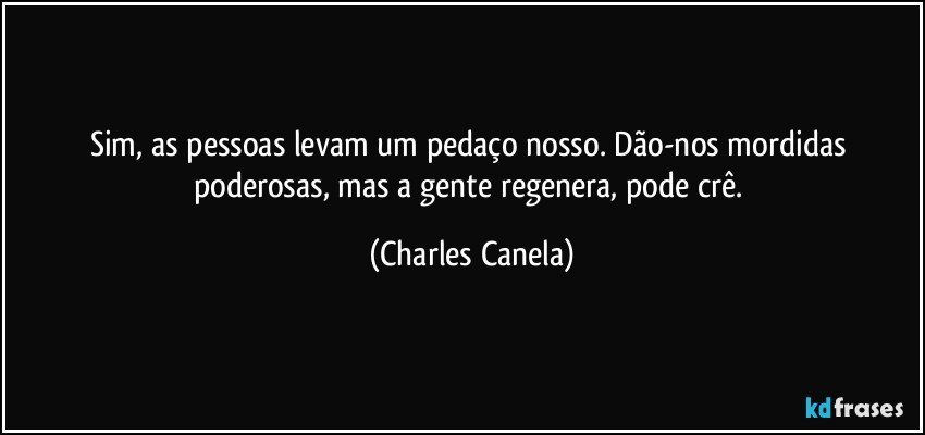 Sim, as pessoas levam um pedaço nosso. Dão-nos mordidas poderosas, mas a gente regenera, pode crê. (Charles Canela)