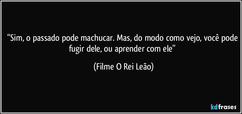 “Sim, o passado pode machucar. Mas, do modo como vejo, você pode fugir dele, ou aprender com ele” (Filme O Rei Leão)