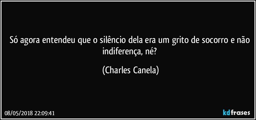 Só agora entendeu que o silêncio dela era um grito de socorro e não indiferença, né? (Charles Canela)