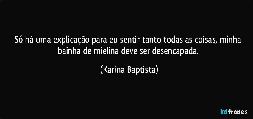 Só há uma explicação para eu sentir tanto todas as coisas, minha bainha de mielina deve ser desencapada. (Karina Baptista)