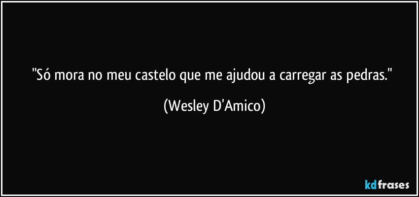 "Só mora no meu castelo que me ajudou a carregar as pedras." (Wesley D'Amico)