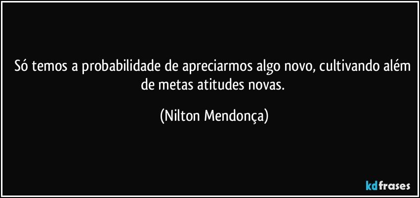 Só temos a probabilidade de apreciarmos algo novo, cultivando além de metas atitudes novas. (Nilton Mendonça)