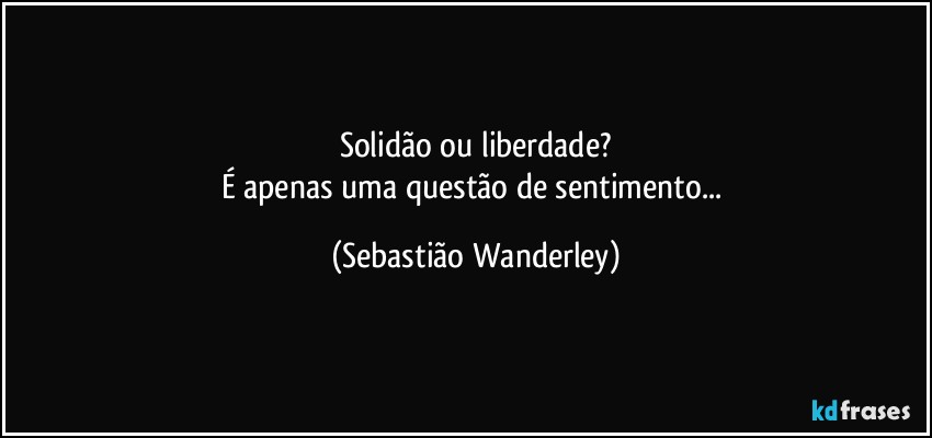 Solidão ou liberdade?
É apenas uma questão de sentimento... (Sebastião Wanderley)