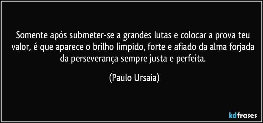 Somente após submeter-se a grandes lutas e colocar a prova teu valor, é que aparece o brilho límpido, forte e afiado da alma forjada da perseverança sempre justa e perfeita. (Paulo Ursaia)