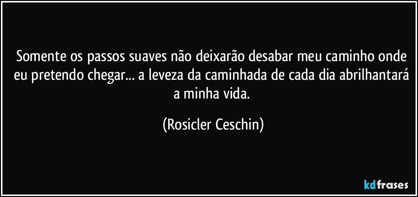 Somente os passos  suaves não deixarão desabar meu caminho onde eu pretendo chegar... a leveza da caminhada de cada dia abrilhantará  a minha vida. (Rosicler Ceschin)