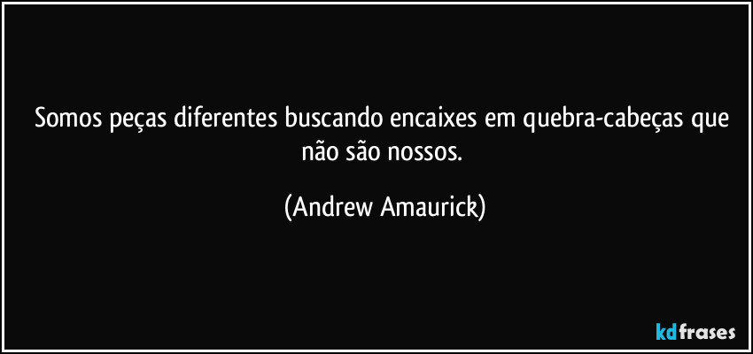 Somos peças diferentes buscando encaixes em quebra-cabeças que não são nossos. (Andrew Amaurick)