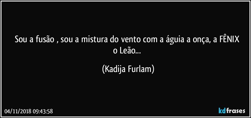 Sou a  fusão   , sou a mistura do vento com a águia  a onça, a FÊNIX o Leão... (Kadija Furlam)