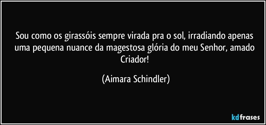 Sou como os girassóis sempre virada pra o sol, irradiando apenas uma pequena nuance da magestosa glória do meu Senhor, amado Criador! (Aimara Schindler)