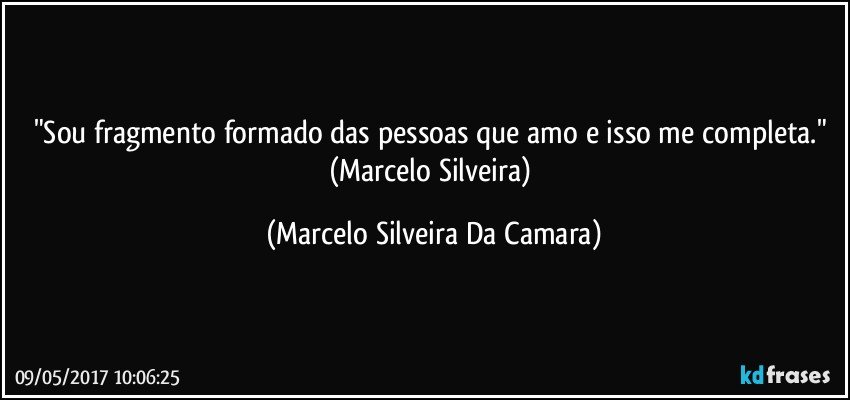 "Sou fragmento formado das pessoas que amo e isso me completa." (Marcelo Silveira) (Marcelo Silveira Da Camara)