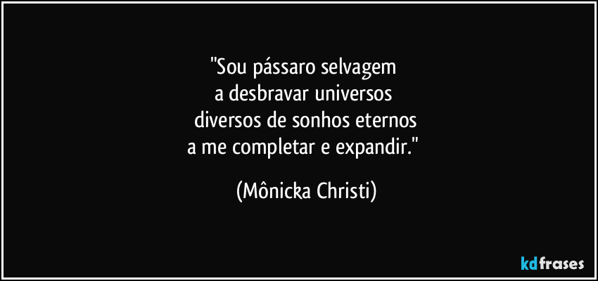 "Sou pássaro selvagem 
a desbravar universos 
diversos de sonhos eternos
a me completar e expandir." (Mônicka Christi)