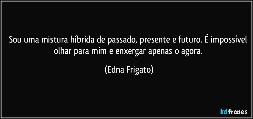 Sou uma mistura híbrida de passado, presente  e futuro. É impossível olhar para mim e enxergar apenas o agora. (Edna Frigato)