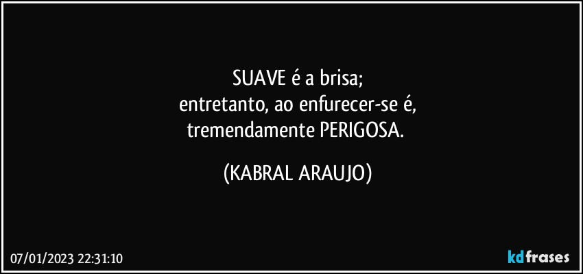 SUAVE é a brisa;
entretanto, ao enfurecer-se é,
tremendamente PERIGOSA. (KABRAL ARAUJO)