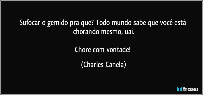 Sufocar o gemido pra que? Todo mundo sabe que você está chorando mesmo, uai.

Chore com vontade! (Charles Canela)