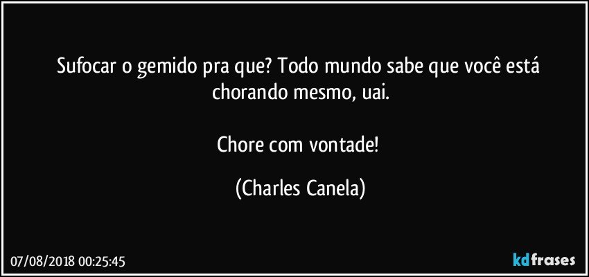 Sufocar o gemido pra que? Todo mundo sabe que você está chorando mesmo, uai.

Chore com vontade! (Charles Canela)