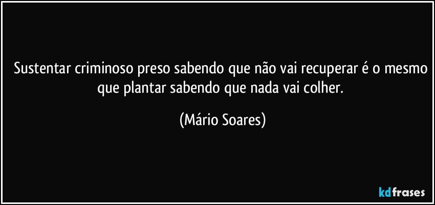Sustentar criminoso preso sabendo que não vai recuperar é o mesmo que plantar sabendo que nada vai colher. (Mário Soares)