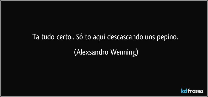 Ta tudo certo.. Só to aqui descascando uns pepino. (Alexsandro Wenning)