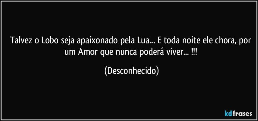 Talvez o Lobo seja apaixonado pela Lua... E toda noite ele chora, por um Amor que nunca poderá viver... !!! (Desconhecido)