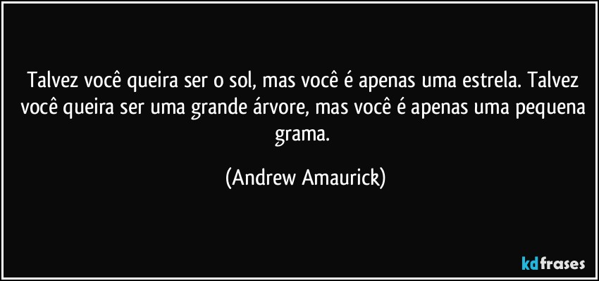 Talvez você queira ser o sol, mas você é apenas uma estrela. Talvez você queira ser uma grande árvore, mas você é apenas uma pequena grama. (Andrew Amaurick)