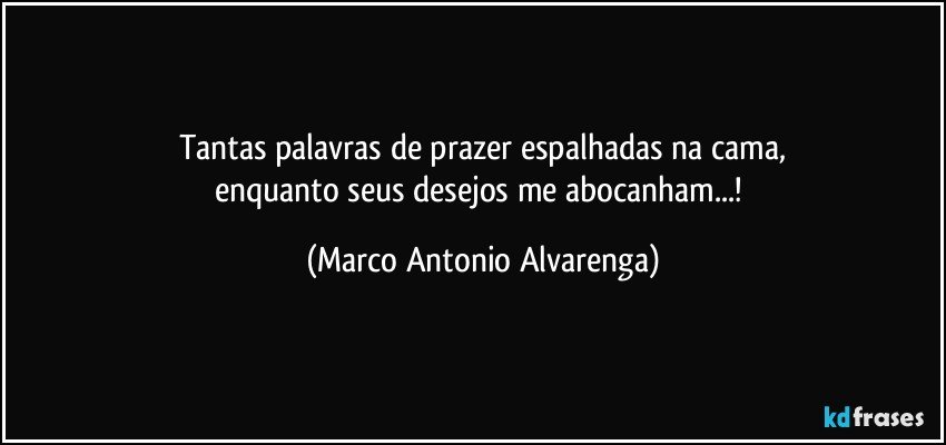Tantas palavras de prazer espalhadas na cama,
enquanto seus desejos me abocanham...! (Marco Antonio Alvarenga)