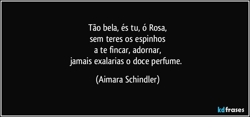 Tão bela, és tu, ó Rosa,
sem teres os espinhos
a te fincar, adornar,
jamais exalarias o doce perfume. (Aimara Schindler)