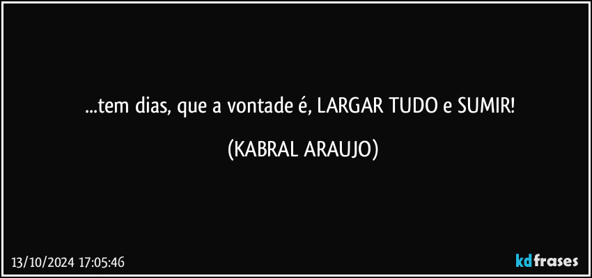 ...tem dias, que a vontade é, LARGAR TUDO e SUMIR! (KABRAL ARAUJO)